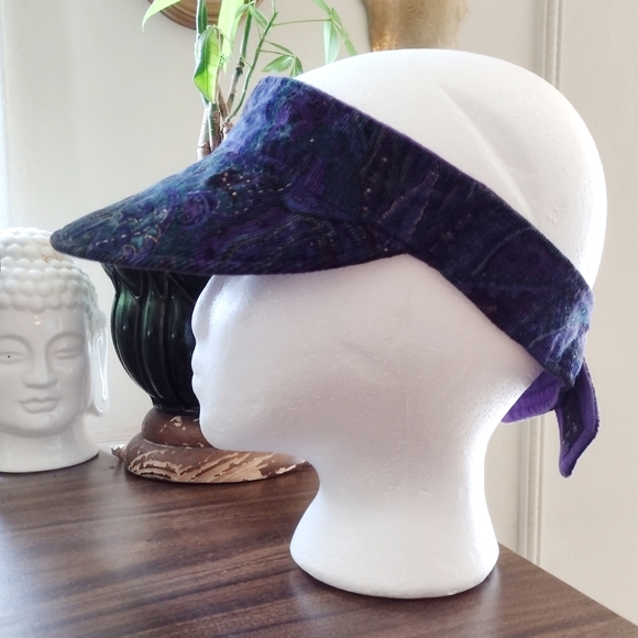 Vintage Sun Visor Foldable Hat Floral Paisley Lightweight Purple Corduroy - Picture 2 of 7